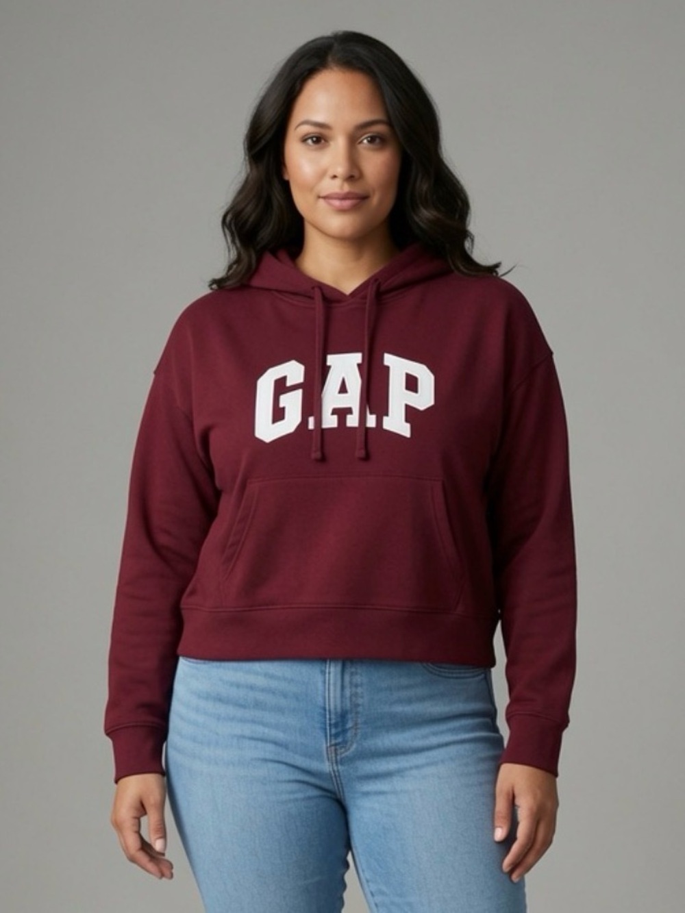 GAP Logo Pullover Hoodie Maroon Burgundy Fleece Sweatshirt Large Like New Cozy